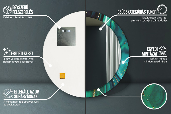 Kerek tükör nyomtatott kerettel Smaragd márvány