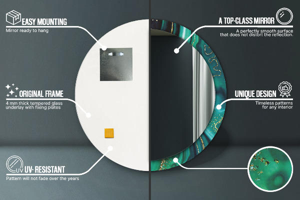 Kerek tükör nyomtatott kerettel Smaragd márvány