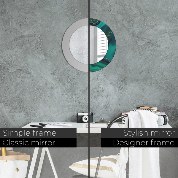 Kerek tükör nyomtatott kerettel Smaragd márvány