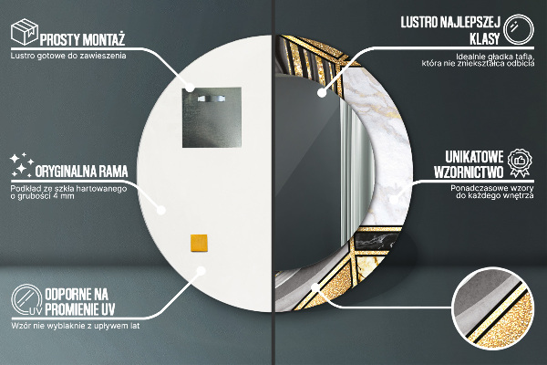 Kerek díszes tükör Márvány achát és arany