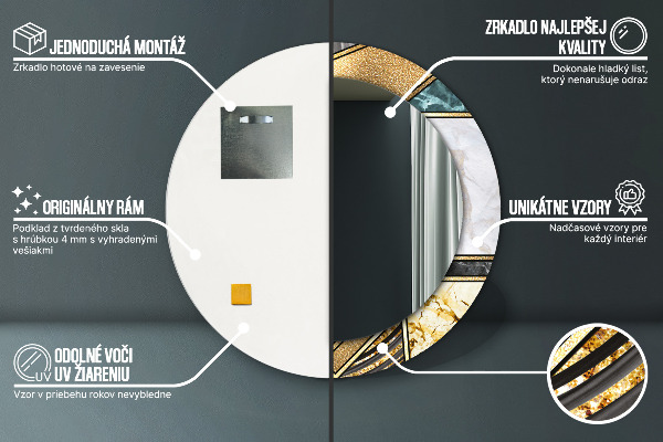 Kerek díszes tükör Márvány achát és arany