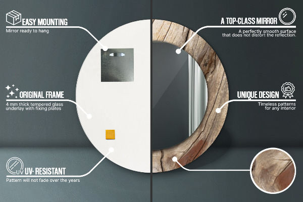 Kerek tükör díszítéssel Repedt fa