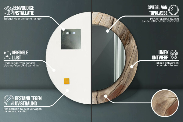 Kerek tükör díszítéssel Repedt fa