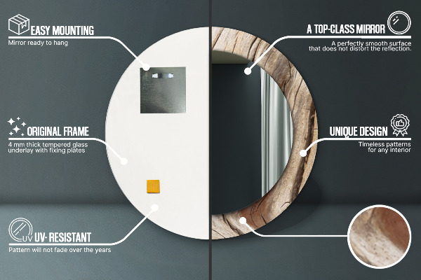 Kerek tükör díszítéssel Repedt fa