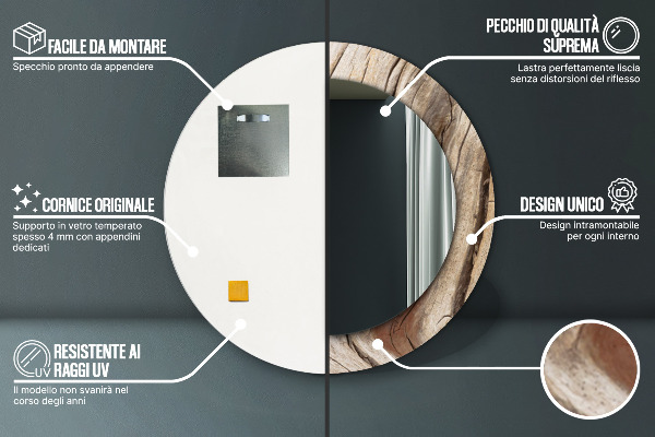 Kerek tükör díszítéssel Repedt fa