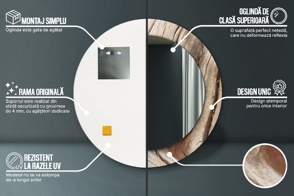 Kerek tükör díszítéssel Repedt fa