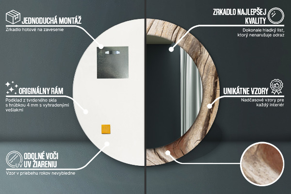 Kerek tükör díszítéssel Repedt fa