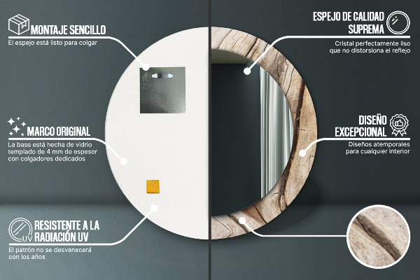 Kerek tükör díszítéssel Repedt fa