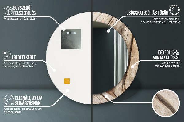 Kerek tükör díszítéssel Repedt fa