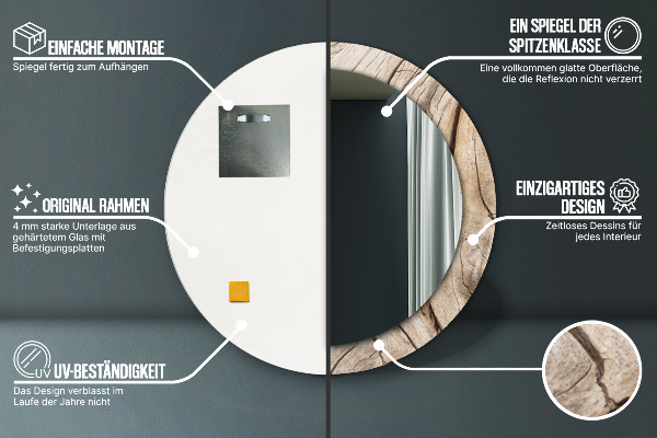 Kerek tükör díszítéssel Repedt fa