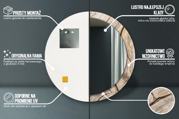 Kerek tükör díszítéssel Repedt fa