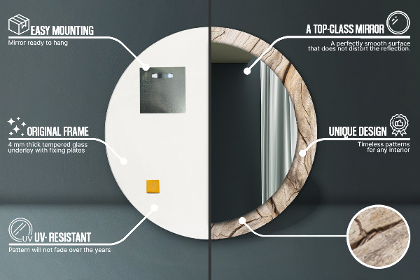 Kerek tükör díszítéssel Repedt fa