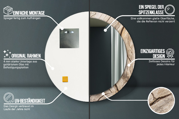 Kerek tükör díszítéssel Repedt fa