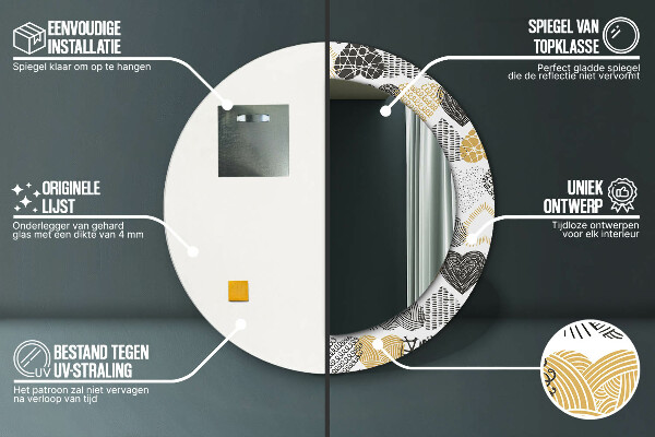 Kerek tükör keret nyomtatással Doodle szívek