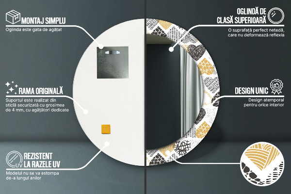 Kerek tükör keret nyomtatással Doodle szívek