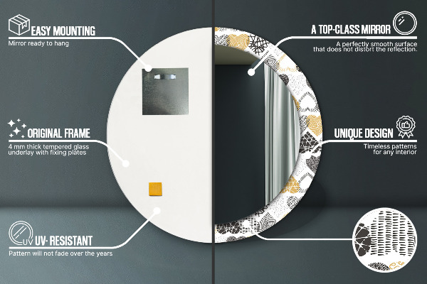 Kerek tükör keret nyomtatással Doodle szívek