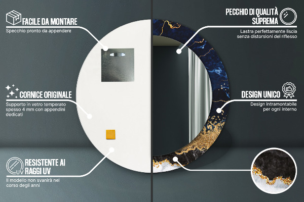 Kerek dísztükör Kék márvány