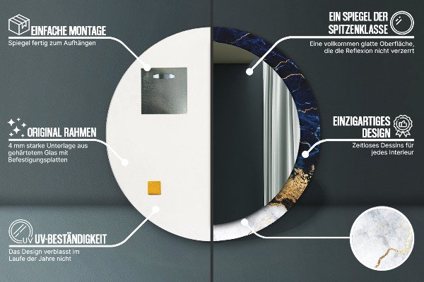 Kerek dísztükör Kék márvány