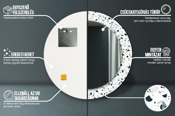 Kerek tükör díszítéssel Természetes kő