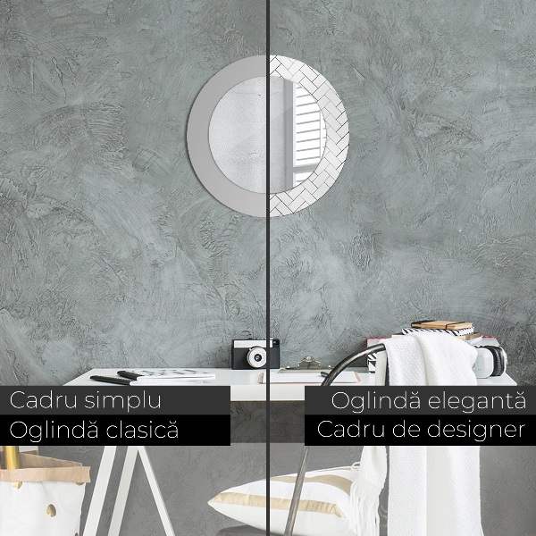 Kerek tükör nyomtatott kerettel halszálkás