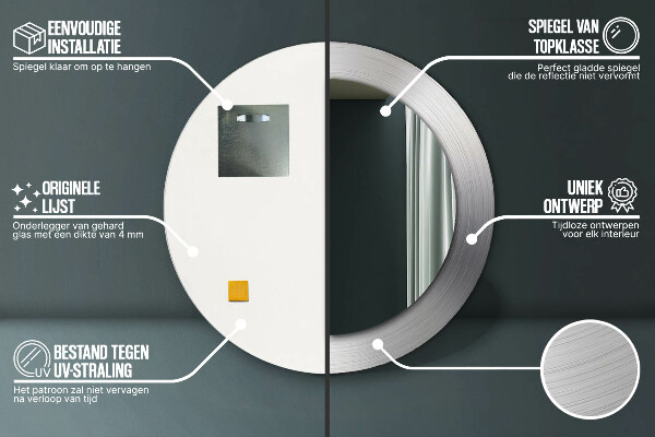 Kerek dísztükör Fényes acél