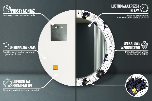 Kerek tükör díszítéssel Lineáris virágok kompozíciója