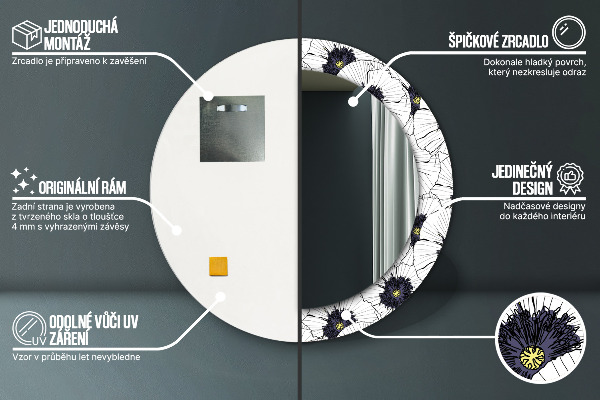 Kerek tükör díszítéssel Lineáris virágok kompozíciója