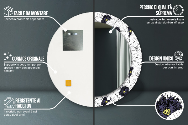 Kerek tükör díszítéssel Lineáris virágok kompozíciója