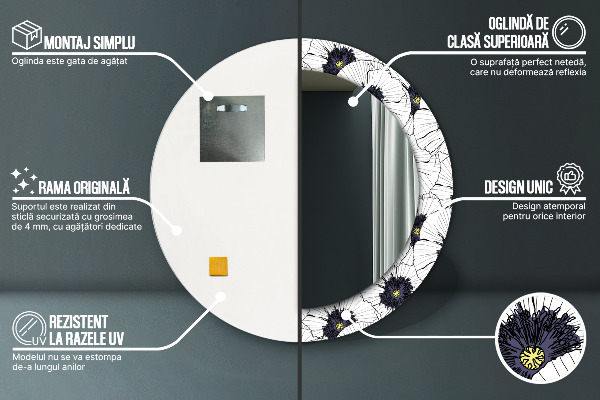 Kerek tükör díszítéssel Lineáris virágok kompozíciója