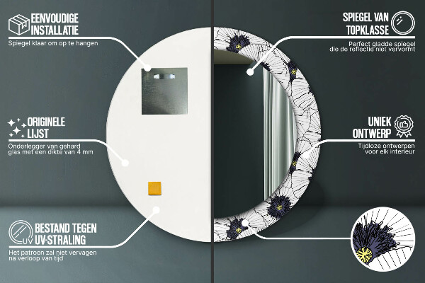 Kerek tükör díszítéssel Lineáris virágok kompozíciója