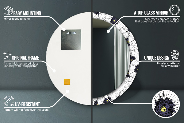 Kerek tükör díszítéssel Lineáris virágok kompozíciója