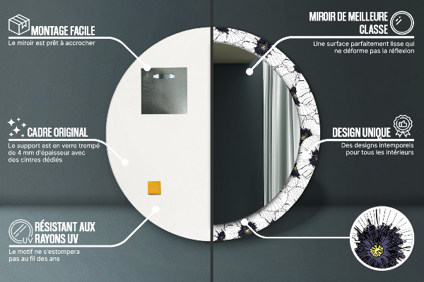Kerek tükör díszítéssel Lineáris virágok kompozíciója