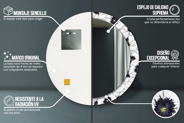 Kerek tükör díszítéssel Lineáris virágok kompozíciója