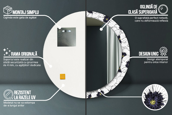 Kerek tükör díszítéssel Lineáris virágok kompozíciója