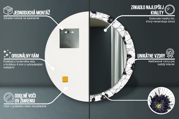 Kerek tükör díszítéssel Lineáris virágok kompozíciója