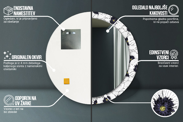 Kerek tükör díszítéssel Lineáris virágok kompozíciója