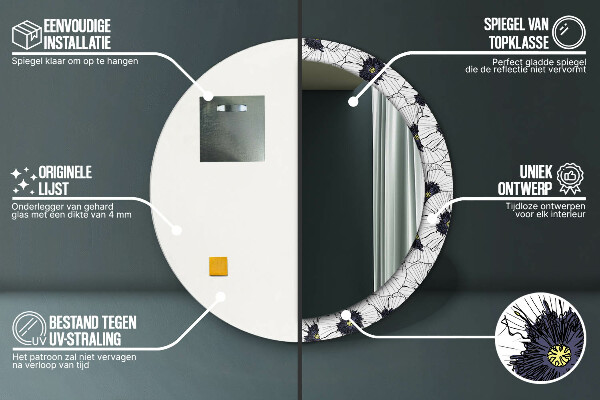 Kerek tükör díszítéssel Lineáris virágok kompozíciója