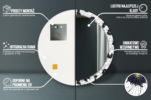 Kerek tükör díszítéssel Lineáris virágok kompozíciója