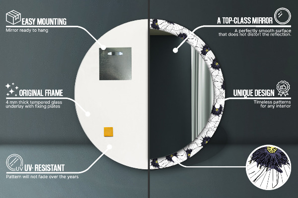 Kerek tükör díszítéssel Lineáris virágok kompozíciója