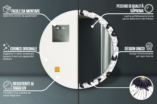 Kerek tükör díszítéssel Lineáris virágok kompozíciója