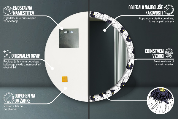 Kerek tükör díszítéssel Lineáris virágok kompozíciója