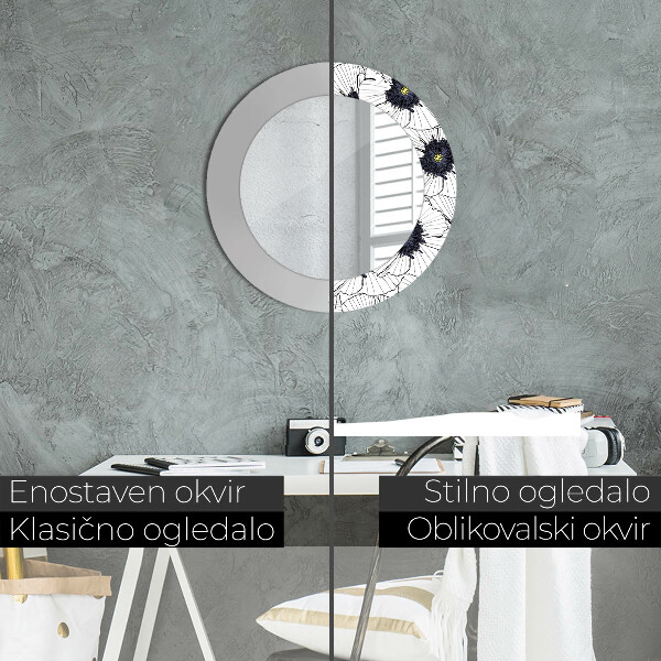 Kerek tükör díszítéssel Lineáris virágok kompozíciója