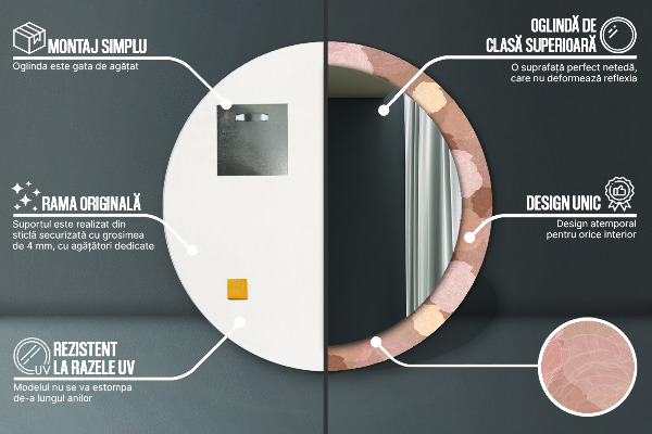 Kerek tükör keret nyomtatással Rózsa összetétele