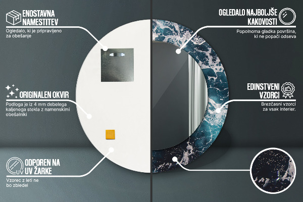 Kerek tükör díszítéssel Viharos tenger