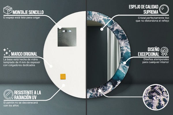 Kerek tükör díszítéssel Viharos tenger