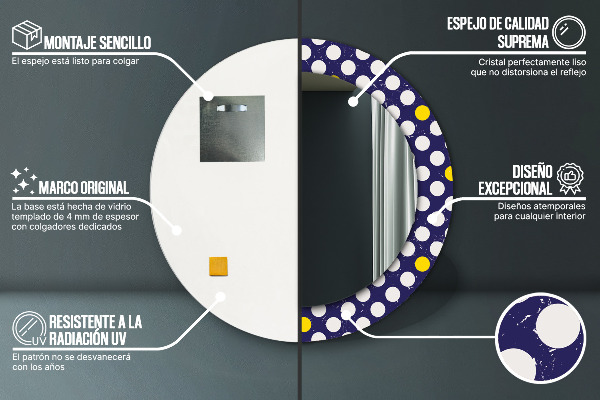 Kerek tükör keret nyomtatással Retro pöttyös