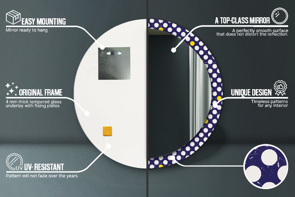 Kerek tükör keret nyomtatással Retro pöttyös