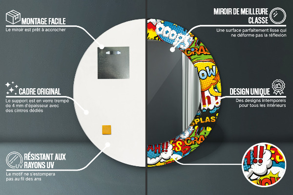 Kerek díszes tükör Képregény stílusú minta