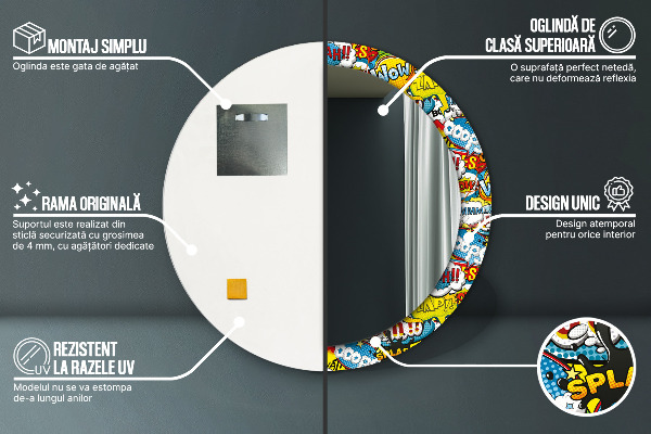 Kerek díszes tükör Képregény stílusú minta