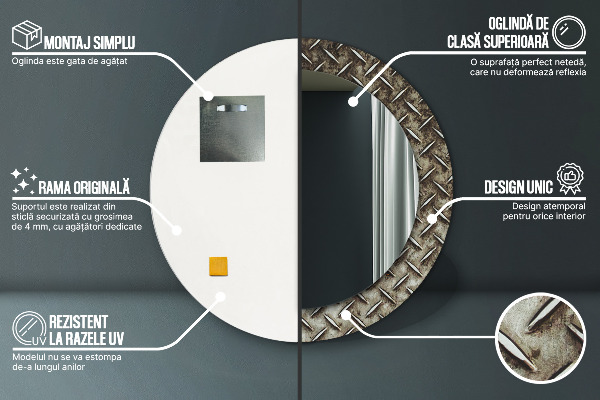 Kerek tükör fali dísz Acél textúra